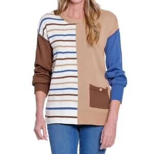 NEW MULTIPLES crewneck striped knit sweater top in multi